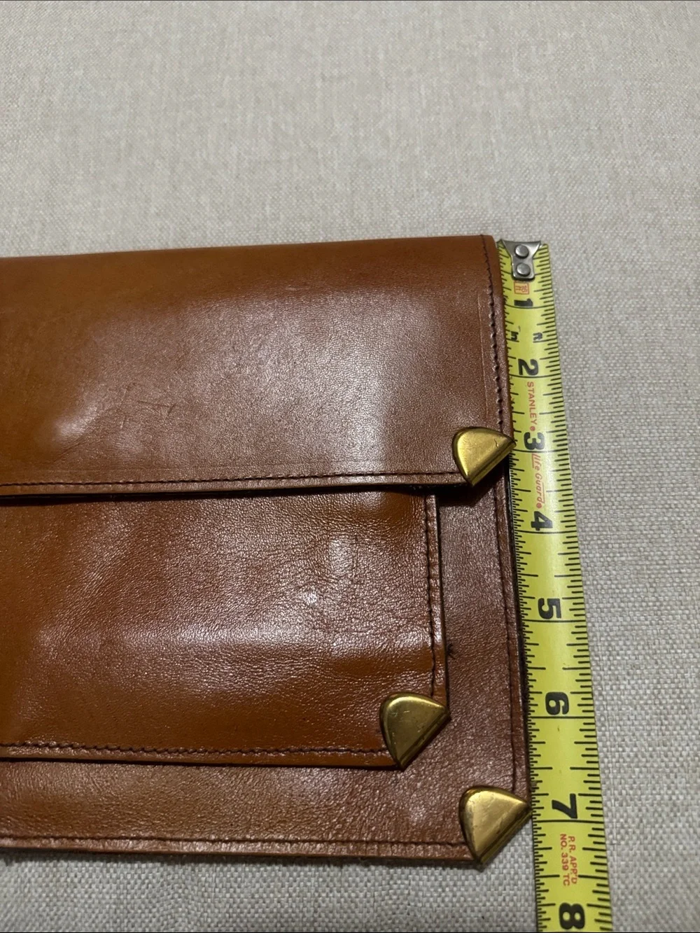 Vintage Leather Envelope Style Clutch with Hidden Wristlet Strap-Metal Corners